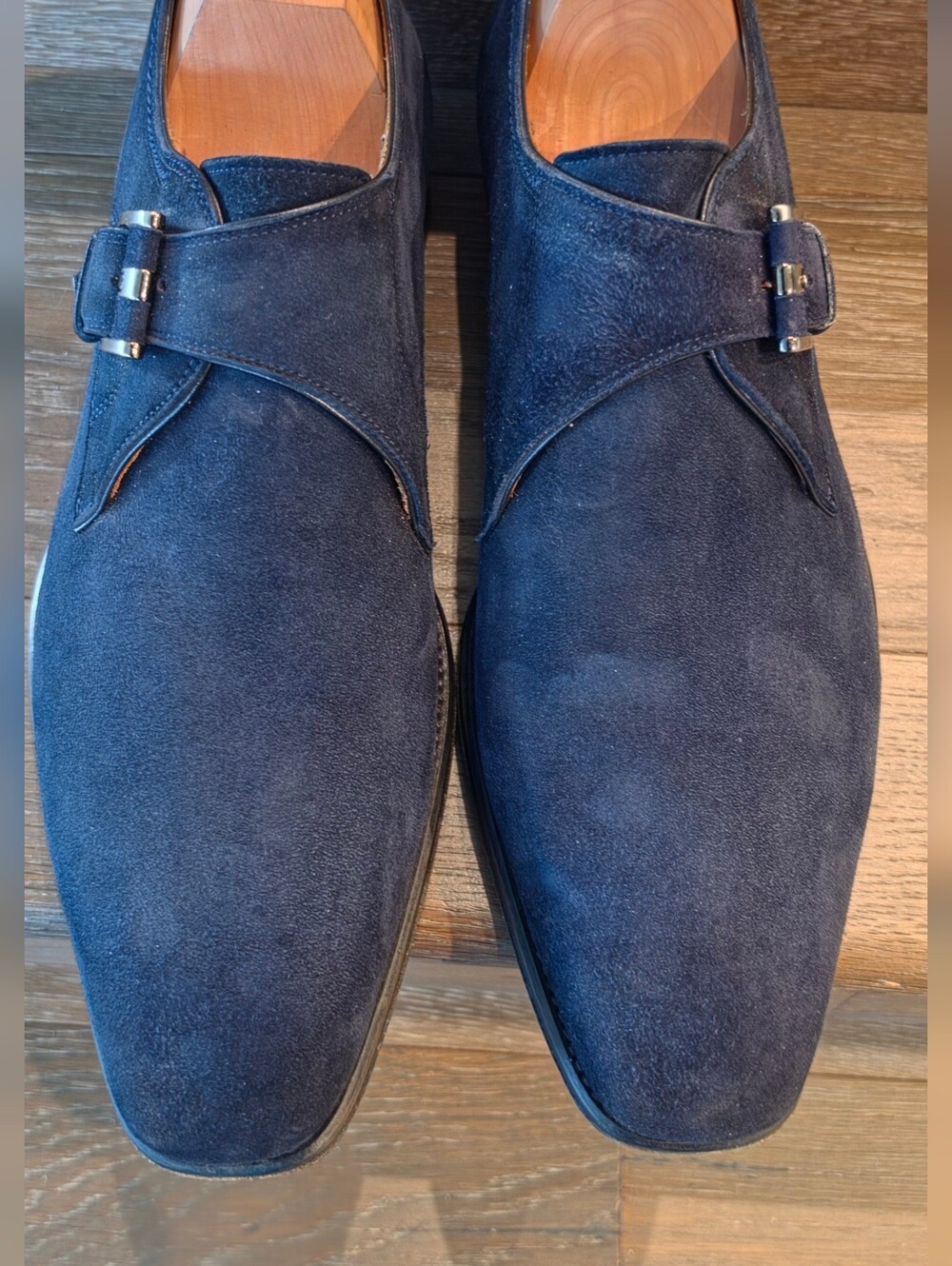 Magnanni Navy Suede Single Monk Strap Oxfords